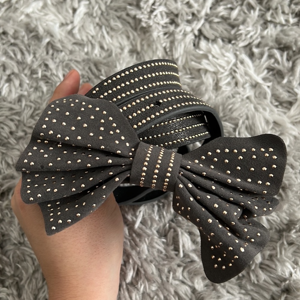 Miztique Studded Suede Bow Buckle Belt Skinny Faux Leather Silver Rhinestone